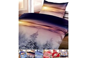 Leonado Vicenti Winter Flausch Bettwäsche Weihnachten Motive Microfaser Thermo Fleece, 2Stück, 135x200 cm + 80x80 cm Winterhills