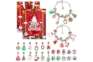 KUNOLI Girls Advent Calendar 2023, Advent Calendar, Christmas Countdown Calendar Bracelet Making Kit, Bracelets for Womens Jewellery Christmas Gifts with 22 Charms and 2 Bracelets for Kids Girls Adults (red)