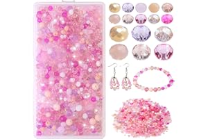REALJOY Set di 1200 perline sfaccettate da infilare, 4/6/8 mm, per fai da te, perline sfaccettate in cristallo, per bracciali, orecchini, collane, gioielli (rosa)