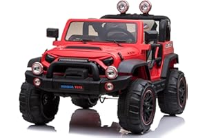 MONDIAL TOYS Macchina Elettrica per Bambini Maxi Fuoristrada 2 Posti con Ampio Sedile in Pelle - Auto Elettrica per due Bambini 12v Full Optional (Con Ruote in Plastica, Rosso)