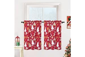 LuxFocus Tende da cucina di Natale, a forma di pupazzo di neve, per cucine, feste di Natale, caffetteria, cucina, bagno, soggiorno, tende da finestra, rosso, 66 x 91 cm
