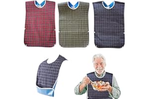 Nizirioo Lot de 3 Bavoirs pour Adultes - Imperméables - avec Fermeture à Bouton-Pression - Protection Lavable - pour les Femmes et les Personnes Âgées, Multicolore, M