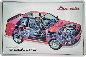 MEHR RELIEF-SCHILDER HIER... Mehr Relief-Schilder hier Retro Blechschild passend für Audi Sport Quattro Liebhaber - hochwertig geprägtes Stahlblech Schild, 30 x 20 cm Dekoration, Wandschild, Werkstatt, Garage, Grau / Rot