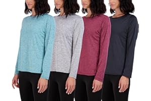 REAL ESSENTIALS Lot de 4 t-shirts d'entraînement Dry-Fit Tech Stretch à manches longues pour femme (disponibles en grande taille), Lot 5, Taille