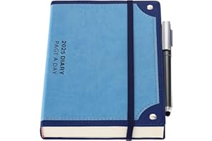 Mljtoyo Agenda 2025 un día por página, agenda diaria de enero a diciembre de 2025, agenda de tapa dura, agenda semanal y mensual con bolígrafo, soporte para bolígrafos, calcomanías (azul, 2025)