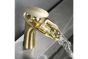 Vattenfall handfat blandare kran borstat guld, handfatsblandare kran badrumskranar vattenfall blandare enkelspak borstad guld mässing handfat blandare kran med slangar