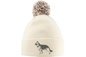 Purple Print House German Shepherd Bobble Hat - German Shepherd Beanie Hat with Bobble - Christmas Alsatian Dog Lover Gift Idea for Men Women Kids