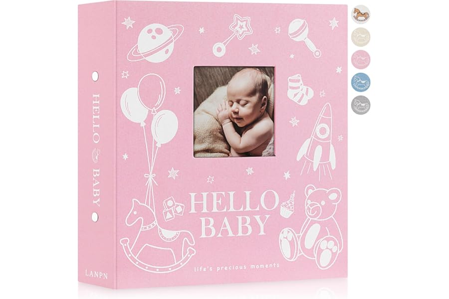 Lanpn Baby Photo Album 6x4 600 Pockets, Linen Cover Photo Book Newborn Bebe Album Memory Book with Front Window Holds 600 Horizontal and Vertical Pictures Gift for Boy Girl Baby Shower Pink