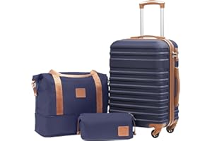 COOLIFE Koffer Trolley Koffer Reisekoffer von ABS Hartschalen Trolley 4 Rollen TSA-Schloss Der Koffer Enthält 1 Reisetasche und 1 Kulturbeutel