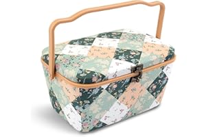Dritz Grand panier à couture ovale vert patchwork