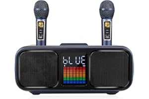 HIUYRFS Karaoke Maschine, Karaoke Set Tragbare Kinder mit 2 Drahtlosen Mikrofonen, LED-Licht, Musikbox PA-System für Heimparty, Meeting, Hochzeit, Picknick, Gifit