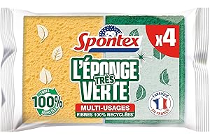 SPONTEX - L'éponge Verte - 4 éponges grattantes Vertes - Economique
