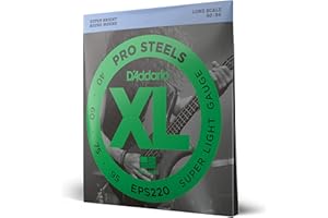 D'Addario Bass Guitar Strings, XL Pro Steels, EPS220, Long Scale, Super Light Gauge 40-95, 4-String Set, Pack de 1