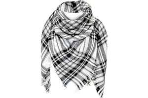 DELEY Retro miękki szalik w kratę w kratę w szkocką kratę chusta szal etola koc, Biało-szary, Rozmiar uniwersalny