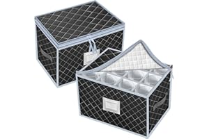 VERONLY Caja de Almacenamiento de Copas de Vino, Conjunto de 2 Piezas Cajas de Almacenamiento de Stemware para 24 Copas, Con Ventana Etiquetada, Ideal Para Cocina, Bodega y Coche (Negro)