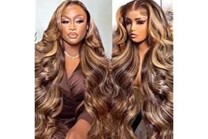 EOOL 28 Pouces Highlight 4/27 Perruque Cheveux Humain Femme Naturelle Brésilien Densité 200% Body Wave Femme Glueless Lace Wig Human Hair Perruque Sans Colle Pre Plucked
