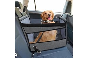 SUPERWSLING Siège Auto Chien Sécurisé, Panier Voiture Chien Confortable, Protection Voiture Chiens avec Fenêtre Aérée, Sangle Réglable, Compatible avec Tous Véhicules (49x49x38cm)