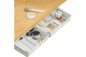 poeland Under Desk Drawer Self-Stick Storage Organizer for Office Home School Large Size White 2 Pack