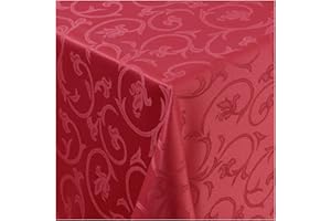 ‎MODERNO Tischdecke Stoff Damast Barock Jacquard Ranken Design mit Saum eckig 80x80 cm Wein-Rot