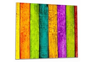 Wallario Herdabdeckplatte/Spritzschutz aus Glas, 2-teilig, 60x52cm, für Ceran- und Induktionsherde, Buntes Holz - Bunte Streifen mit Farbe und Holzstruktur