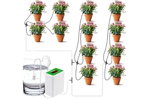 Aedcbaide automatyczny zestaw nawadniania kropelkowego, 12 zestawów automatycznego nawadniania do roślin domowych Droparrow, wyświetlacz LED i system kroplowy do ładowania przez USB (JS12)