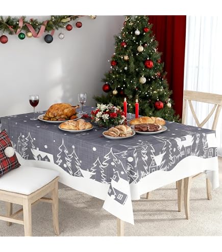 Frienda 3er-Pack Weihnachtstischdecken Aus Kunststoff – 137x274 Cm, Mit Weihnachtsbaum-Motiv