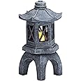 TERESA'S COLLECTIONS Garden Ornaments Outdoor, Japanese Decor Zen Asian Solar Grey Pagoda Lantern, Waterproof Resin Zen Ornaments, Indoor Outdoor 29.5CM
