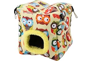 BORDSTRACT Bird Snuggle Hut Nest, Parrots Sleeping Hut Hanging Snuggle Hideaway Cave Bed Toy for Parakeet Cockatiel Conure Lovebird Budgie Hamster Gerbil Rat Chinchilla Bird Cage Accessories(L-Owl)