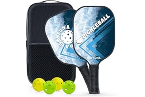 HSYFUNA Raquette Pickleball, Pickleball Paddle Set avec 2 Palette de Pickleball en Fibre de Verre, Comprend 2 balles d'intérieur et 2 balles d'extérieur, 1 Sac de Transport, Convient aux débutants