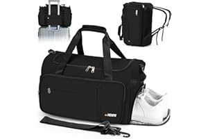 HENMI Sporttasche & Reisetasche für Herren und Damen, 43L Groß gymbag mit Schuhfach und Nassfach, Faltbare Gym Tasche für Sport und Travel, Sport Tasche, Trainingstasche, Gym Tasche (Schwarz)