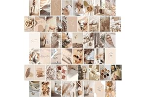 ZUMLLOMA Kit de Collage de Pared 50 Piezas, Posters para Pared Aesthetic Set,Fotos Pared Decoracion Habitacion,Aesthetic Room Decor Wall para Sala de Estar, Dormitorio(15 * 10cm) (Beige)