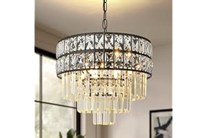 Seenvlog Moderner schwarzer Kristall-Kronleuchter, Φ40cm Kristall-Pendelleuchte, zeitgenössischer Küchen-Kronleuchter Runde Hängeleuchte für Esszimmer Wohnzimmer Schlafzimmer Eingang Treppenhaus