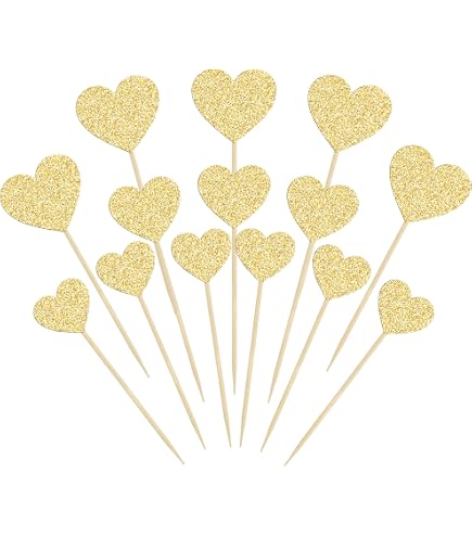 30 Herz-Cupcake-Topper Aus Glitzer-Karton – Gold, Verschiedene Größen, Für Hochzeit & Valentinstag