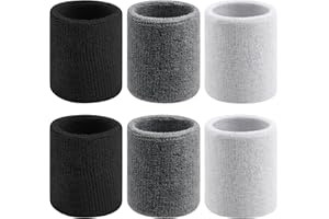 SULOLI 6pcs Sport Bandeau Poignet Sport Serre Poignets Coton Protège Poignet pour Tennis, Football, Basket-Ball, Course à Pied(Noir,Blanc,Gris)