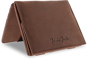 JAIMIE JACOBS Flap Boy - oryginalny magiczny portfel z przegródką na monety, ochrona RFID, magiczny portfel z kieszenią na monety, męski, prawdziwa skóra, Skóra bawola brązowa, S