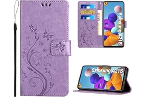 Anshow Leather Case with Samsung Galaxy A21S Case, Mobile Phone Case for Samsung Galaxy A21S, Flip Wallet Case, Leather Protective Case, Light Purple