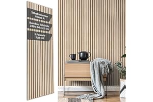 Vereg Akustikpaneele Holz 240x60 I 2er Set I 22mm hohe Bambus Paneele, KEIN MDF I 3D Wandpaneele mit Filz & Schalldämmung (Klasse A) I Wandverkleidung für Wohnzimmer, Gaming und Büro I aus Echtholz