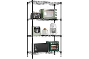 M MZG 1000 lbs 4 Tier Shelf Metal Storage Shelves Wire Rack Closet Organizers for Garage Kitchen Bathroom Laundry Black 30 x 65 x 115.6 cm