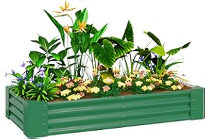 Outsunny Galvanised Raised Garden Bed, 180 x 90 x 30cm Raised Bed with Reinforcing Bars, Outdoor Raised Planter with Open Bottom for Vegetables, Flowers, Herbs, Green