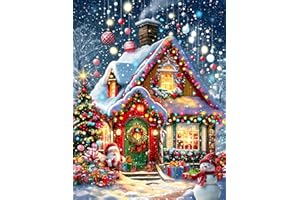 horisen Christmas Diamond Art Kit for Adults 5D Full Drill Snow House Painting 30x40cm, Winter Scene Craft, Diamond Painting Kits for Adults, Full Drill Diamond Art, Adult Craft Kits