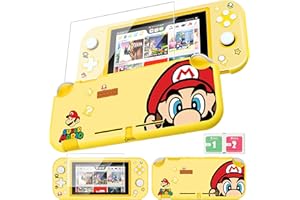 oqpa for Nintendo Switch Lite 2019 Case for Girls Boys Kids PC Cute Kawaii Anime Cartoon Character Cool Fun Slim Protective Cases Hard Shell Cover with Screen Protector Glass for Switch Lite,H Mario