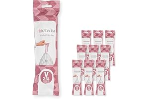 Brabantia 137686 PerfectFit pojemniki wielopakowe (rozmiar V/2-3 litry) grube plastikowe worki na śmieci z uchwytami na sznurek do wiązania (200 torebek), białe