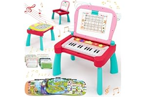 3-in-1-Touch & Learn-Aktivitätspult, interaktives Lernsystem, pädagogisches Spielzeug mit 24-Tasten-Klaviertastatur für kinder von 2–5, Whiteboard-Zeichentisch, Aktivitätszentrum für Jungen Mädchen