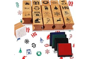 HOWAF 24pcs Weihnachten Hölzern Stempel Set mit Stempelkissen, Weihnachten Stempel für Kinder Drucken Basteln, Stempel für Kinder DIY Scrapbooks Weihnachten Geschenke Gastgeschenk Kindergeburtstag
