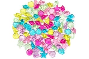 LYFJXX 92pcs/Set 4 Styles Acrylic Seashells Conch Starfish Assorted Color for Table Scatters Beach Theme Sea Shells Party Decoration Crafts