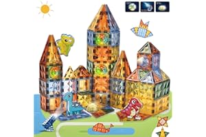 BINZKBB Klocki Magnetyczne Deluxe,57-Częściowe Przezroczyste klocki magnetyczne 3D dla dzieci,Zabawki edukacyjne zachęcające do kreatywności dla chłopców i dziewczynek 3 4 5 6 7 lat+