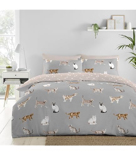 XYueww Sets De Housse De Couette Adulte Enfant, 3D Parure De Lit 1/2 Personnes Avec Imprimé Chat Mignon Housse De Couette En Microfibre Et 2 X Taie D'oreiller 65X65 Cm - 200X200