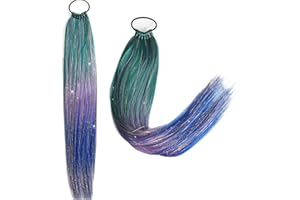 CWAWF Ombre-Haarverlängerungen, Haar-Lametta-gefärbtes Haar, Pferdeschwanz mit Haargummi, Hochtemperatur-Synthetik-Häkel-Pferdeschwanz-Verlängerung, 66 cm, Glitzer-Haar-Accessoires (#13)