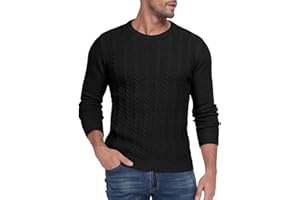 Hisir Mens Jumpers Cable Knit Winter Warm Crew Neck Long Sleeve Pullover Sweater for Men