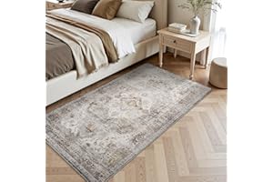 SIXHOME Alfombra Salón Vintage 80 * 150cm, Alfombra de Habitación Lavable Antideslizante Moderna, Tapete Quarto Pelo Corto para Comedor, Cocina, Pasillo, Gris y Beige